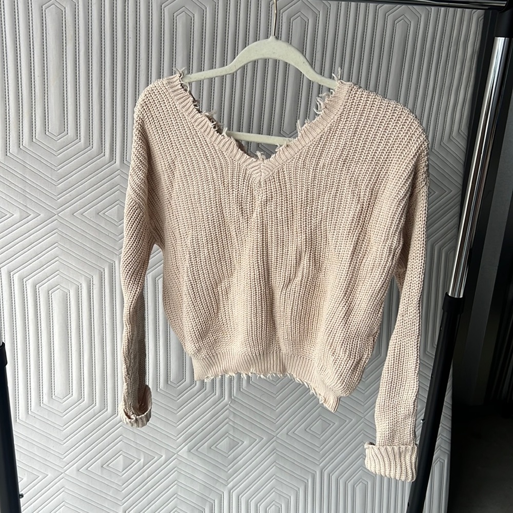 Crop distressed sweater